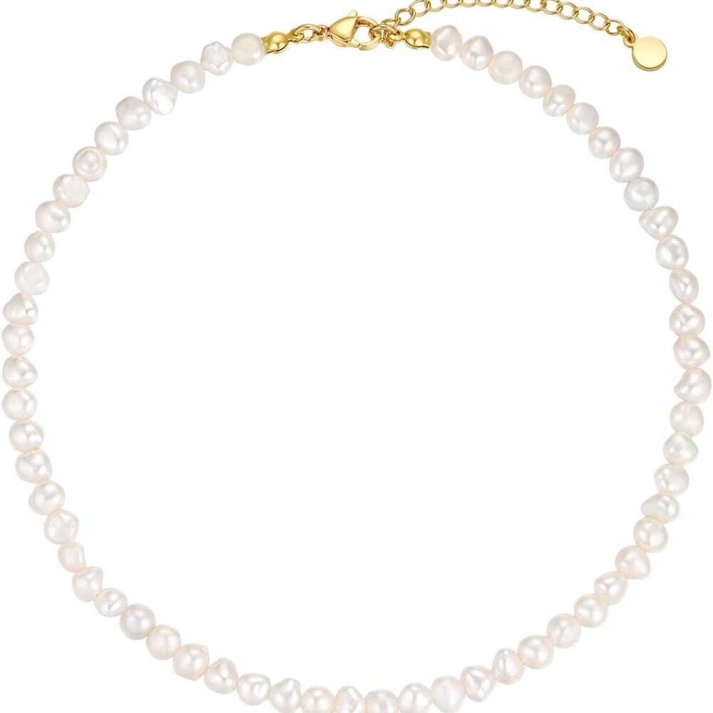 Natural Freshwater Baroque Pearl Necklace 14K Gold Plated Dainty Choker Necklace